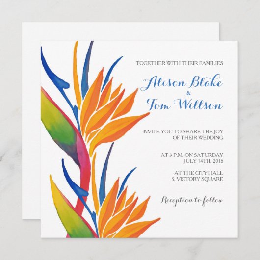 Tropische Blumenhochzeitseinladung Einladung (Vorne/Hinten)