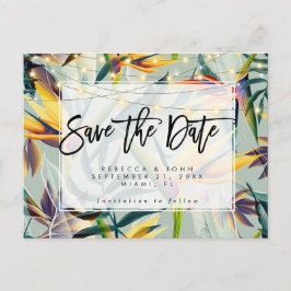 Tropische Blumenlampen Hochzeit speichern Sie die Ankündigungspostkarte