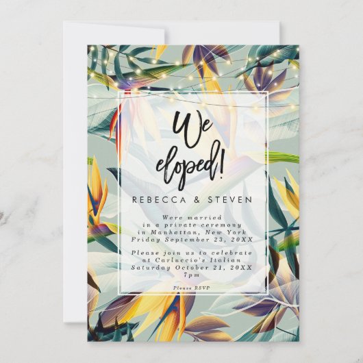 tropische Blumenlichter eloped wir Einladung (Vorderseite)