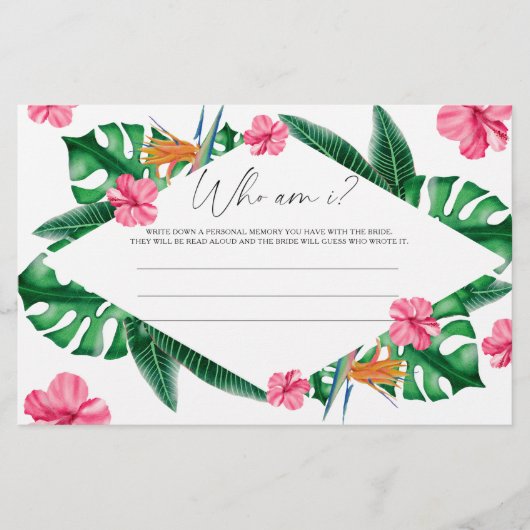 Tropische Blumenpalme - Wer bin ich Brautparty Briefpapier (Vorderseite)