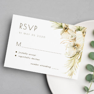 Tropische Blumenpampasgras Elegante Hochzeit RSVP Karte
