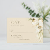 Tropische Blumenpampasgras Elegante Hochzeit RSVP Karte (Stehend Vorderseite)