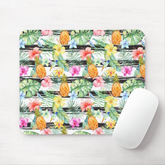 Tropische Blumenstreifen Mousepad (Mit Mouse)