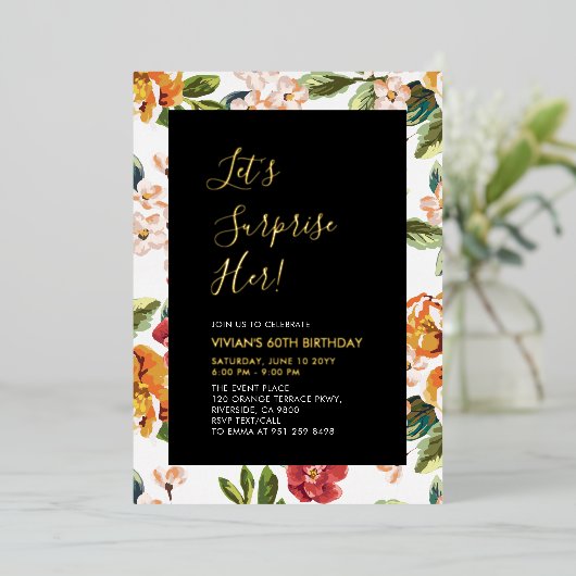 Tropische Blumenüberraschung Erwachsene 60. Geburt Folieneinladung (Stehend vorne)