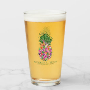 Tropische Blumige Ananas-Aquarell-Hochzeit Glas