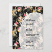 Tropische Blüte auf Black QR Code Hochzeit Einladung (Vorderseite)