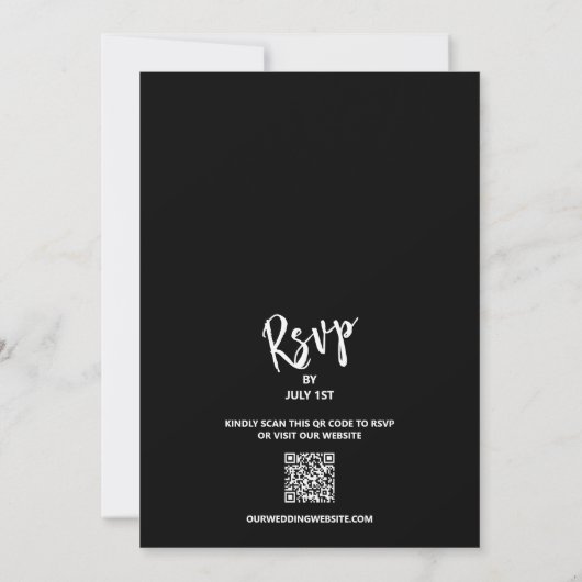 Tropische Blüte auf Black QR Code Hochzeit Einladung (Rückseite)