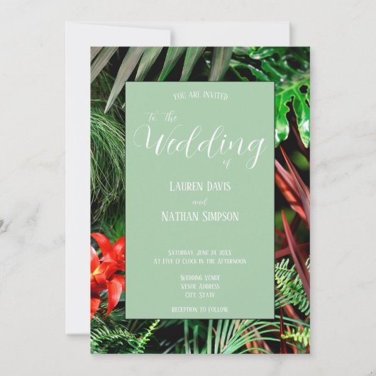 Tropische Blüte, Erdfarben, modern, Hochzeit Einladung (Vorderseite)