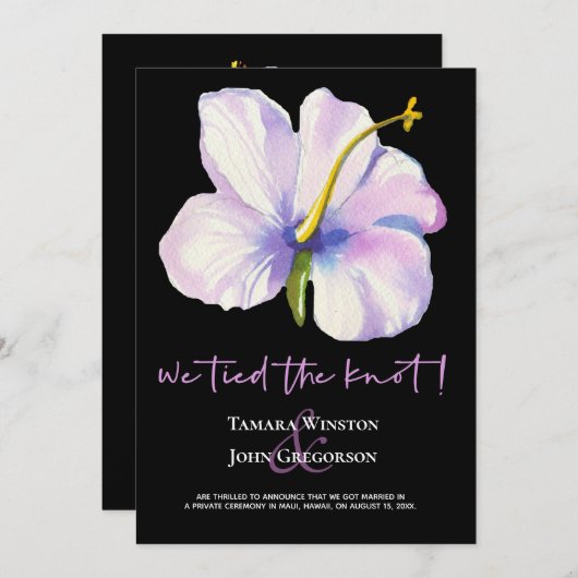 Tropische Blüte getickt den Knot Just Married Beac Einladung (Vorne/Hinten)