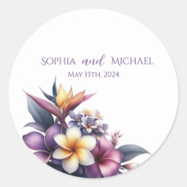 Tropische Blüte - Hochzeitsticker Runder Aufkleber