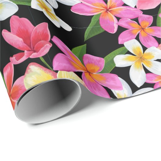 Tropische Blüte in Schwarz Geschenkpapier (Rolleneckpunkt)