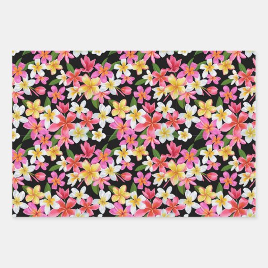 Tropische Blüte in Schwarz Geschenkpapier Set (Vorderseite 3)