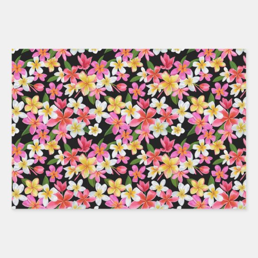 Tropische Blüte in Schwarz Geschenkpapier Set (Vorderseite)