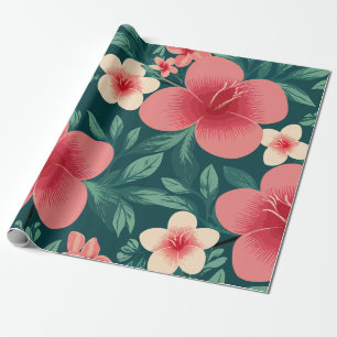 Tropische Blüte mit Hibiskus aus Rot und Creme Geschenkpapier