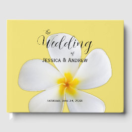 Tropische Blüte, weiße Plumeria auf Gelb, Hochzeit Gästebuch