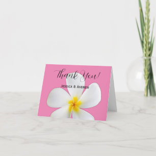 Tropische Blüte, weiße Plumeria auf Rosa, Hochzeit Dankeskarte