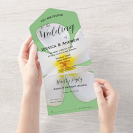 Tropische Blüte, weiße Plumeria, Hochzeit All In One Einladung
