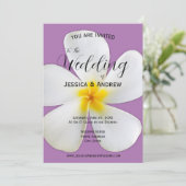 Tropische Blüte, weiße Plumeria, Lavendel, Hochzei Einladung (Stehend Vorderseite)