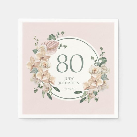 Tropische Blüte zum 80. Geburtstag Serviette (Vorderseite)