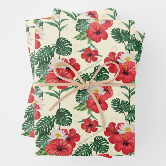 Tropische Blüten des weißen Lotus Geschenkpapier Set (Beispiel)