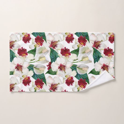Tropische Blüten im Sommer in Aquarellrot und Weiß Badhandtuch Set (Handtuch)