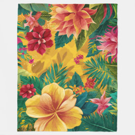Tropische Blüten, strahlende Blüten und üppige Blä Fleecedecke