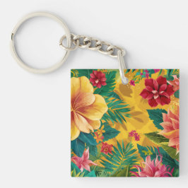 Tropische Blüten, strahlende Blüten und üppige Blä Schlüsselanhänger