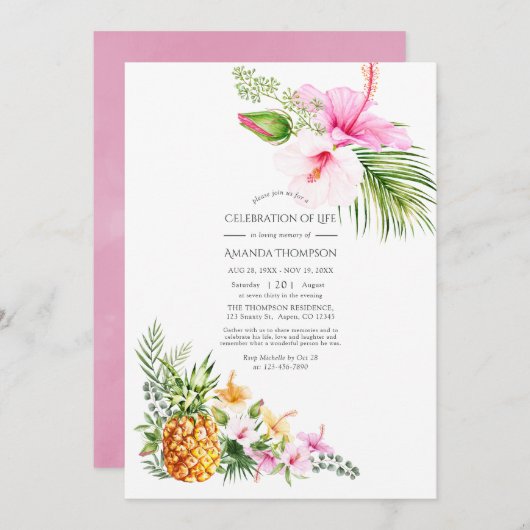 Tropische Blütenfeier Einladung (Vorne/Hinten)