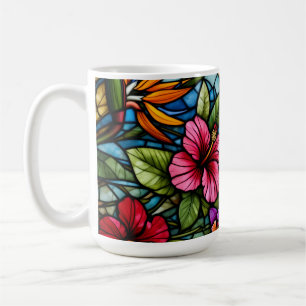 Tropische Blütenpracht in Buntglas Lebendige Flora Kaffeetasse