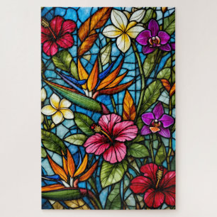 Tropische Blütenpracht in Buntglas Lebendige Flora Puzzle