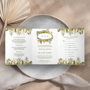 Tropische Boho getrocknete Palmwedel Hochzeit Dreifach Gefaltete Einladung