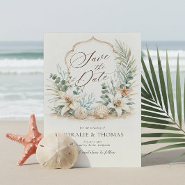 Tropische Boho-Strandhochzeitswappen Save The Date