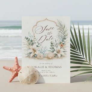 Tropische Boho-Strandhochzeitswappen Save The Date