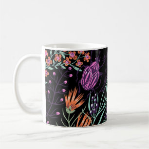 Tropische Botanik und bunte abstrakte Insektenkuns Kaffeetasse