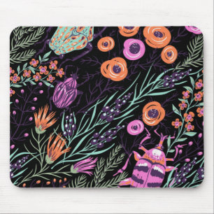 Tropische Botanik und bunte abstrakte Insektenkuns Mousepad