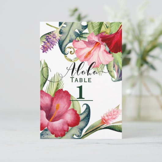 Tropische botanische Aloha-Tischnummer Einladung (Stehend Vorderseite)