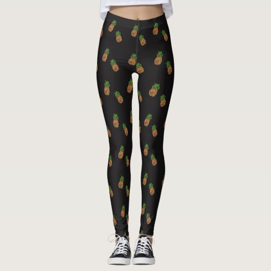 Tropische botanische Ananas-gemusterte Leggings (Vorderseite)