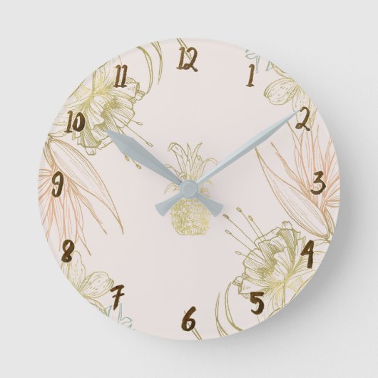 Tropische botanische Blätter aus Flora und Fauna Runde Wanduhr (Vorderseite)