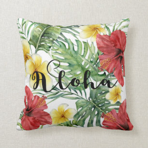 Tropische botanische Blätter & Blumen Florale Aloh Kissen