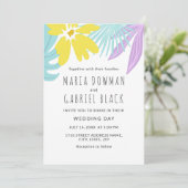 Tropische botanische Blätter Hochzeitsfeier Einlad Einladung (Stehend Vorderseite)