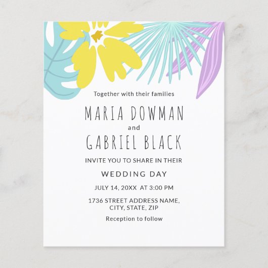 Tropische botanische Blätter Hochzeitsfeier Einlad Flyer (Vorne)