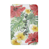 Tropische botanische Blätter und Blume Floral Aloh Badematte (Vorderseite Vertikal)