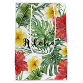 Tropische botanische Blätter und Blume Floral Aloh Mittlere Geschenktüte (Rückseite)