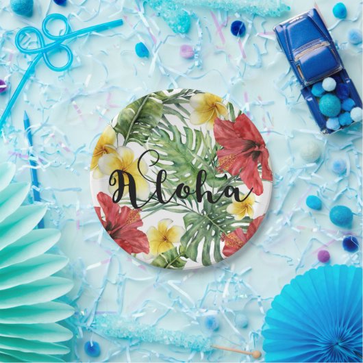 Tropische botanische Blätter und Blume Floral Aloh Pappteller (Party)