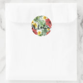 Tropische botanische Blätter und Blume Floral Aloh Runder Aufkleber (Tasche)