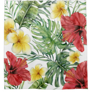 Tropische botanische Blätter und Blumen Floral Chi Duschvorhang