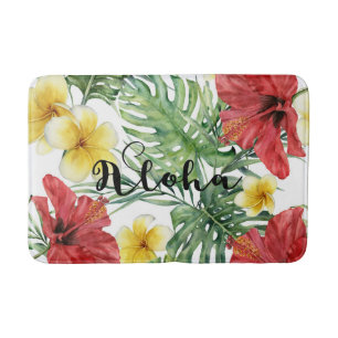 Tropische botanische Blätter und Blumen Florale Al Badematte