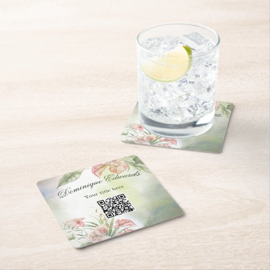 Tropische botanische Blume QR Code Elegant Stilvol Rechteckiger Pappuntersetzer (Vor Ort)