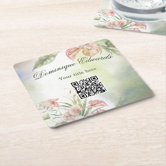 Tropische botanische Blume QR Code Elegant Stilvol Rechteckiger Pappuntersetzer (angewinkelt)