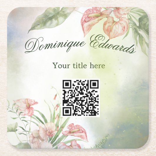 Tropische botanische Blume QR Code Elegant Stilvol Rechteckiger Pappuntersetzer (Vorderseite)